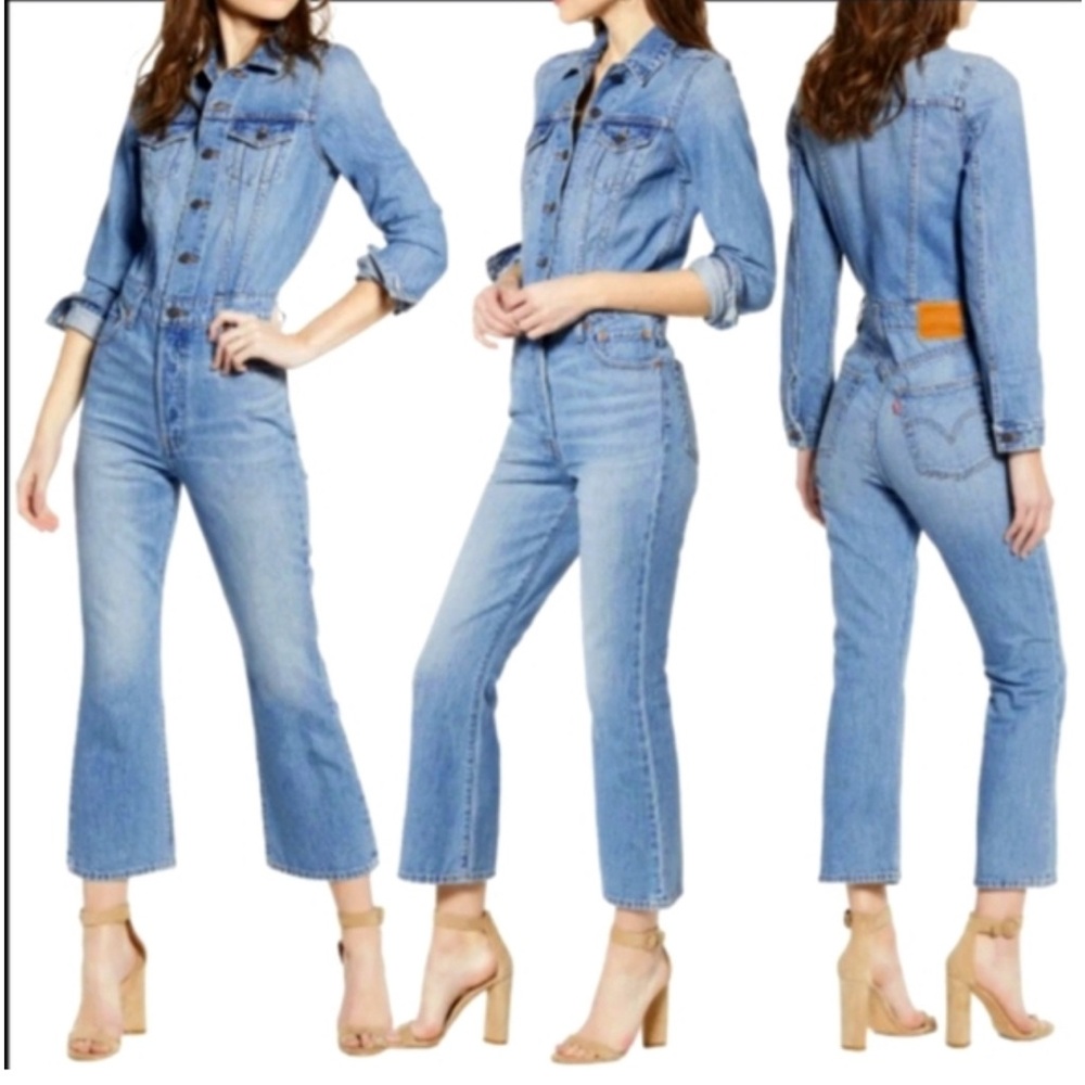 Levi's kick flare long sleeve denim jumpsuit NWT